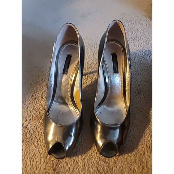 Dolce & Gabbana Italy Pewter Metallic Leather Heel Open Toe Pump, 38.5 - Picture 3 of 15